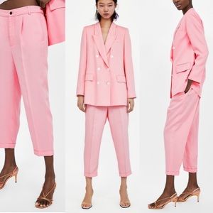 NWT Zara Woman Pink Elastic Waist Paperbag pant XL